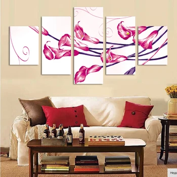 

Fashion 5 Pcs/Lot Modern Abstract Wall Painting Combined purple lily Flower Unframed Canvas Wall Art Picture