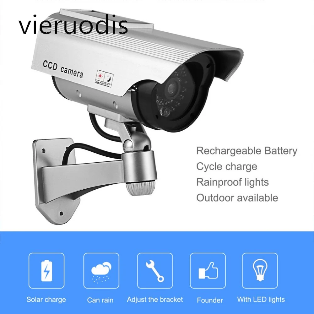 

1PCS Power Dummy Fake Camera Solar Waterproof Outdoor Security CCTV Surveillance Simulation Monitoring Camera Bullet LED Light