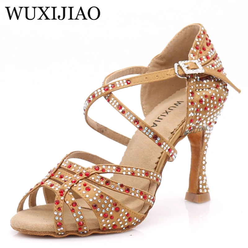

WUXIJIAO Dance Shoes Latin Woman Salsa Silk Satin Dancing Shoes Glitter Rhinestone Professional Dance Shoes Ballroom Soft Bottom