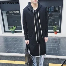 Männer Schwarz Lange Hoodies Street Neue 2017 Mens Hooded Zip Up Strickjacken Japanischen Stil Male Lange Stil Hoody Kostenloser Versand