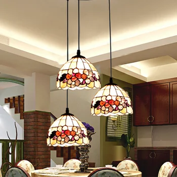 

European Tiffany retro shell Mediterranean pastoral Pendant Lights 3 Line Head luminaria teto hanging Lamps For Home Decoration