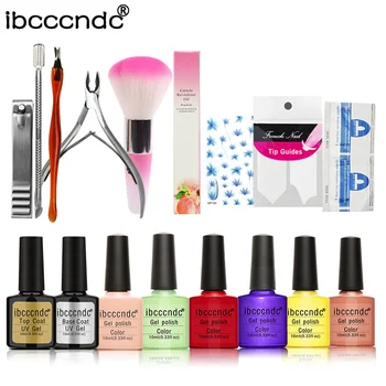 

Nail Art Manicure Tool 6 X 10ml UV LED Gel Base Top Coat Polish Varnish French Tip Remover Practice Set File Kit without UV Lamp