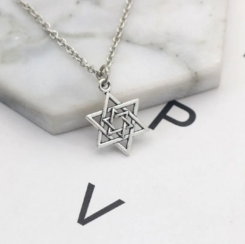 

Vintage Steampunk Hexagram Pendant Necklace Inverted Triangle Star of David Pendant Clavicle Chain Necklaces Kolye Dropshipping