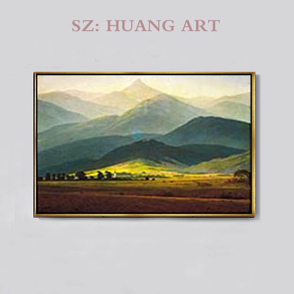

Hand-painted High Quality Impressionist Hills Landscape Oil Painting on Canvas Beautiful Handmade Giant Mountains Oil Painting