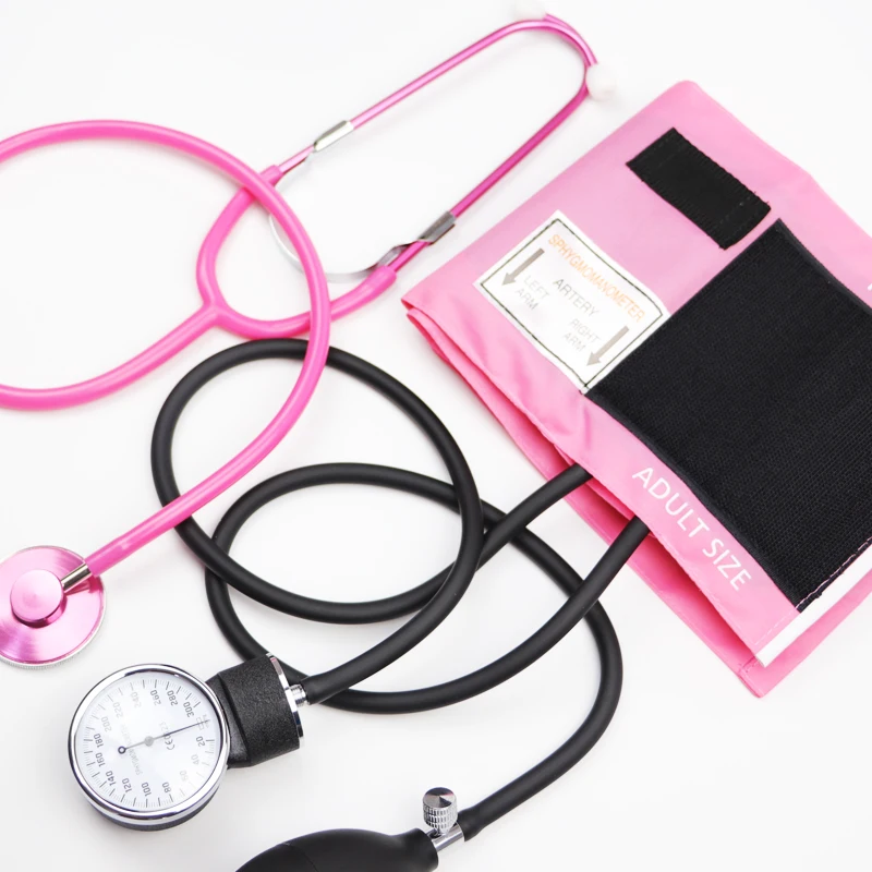 Pink Color Blood Pressure Monitor BP Cuff Stethoscope Arm Aneroid Sphygmomanometer with Cute Stethoscope