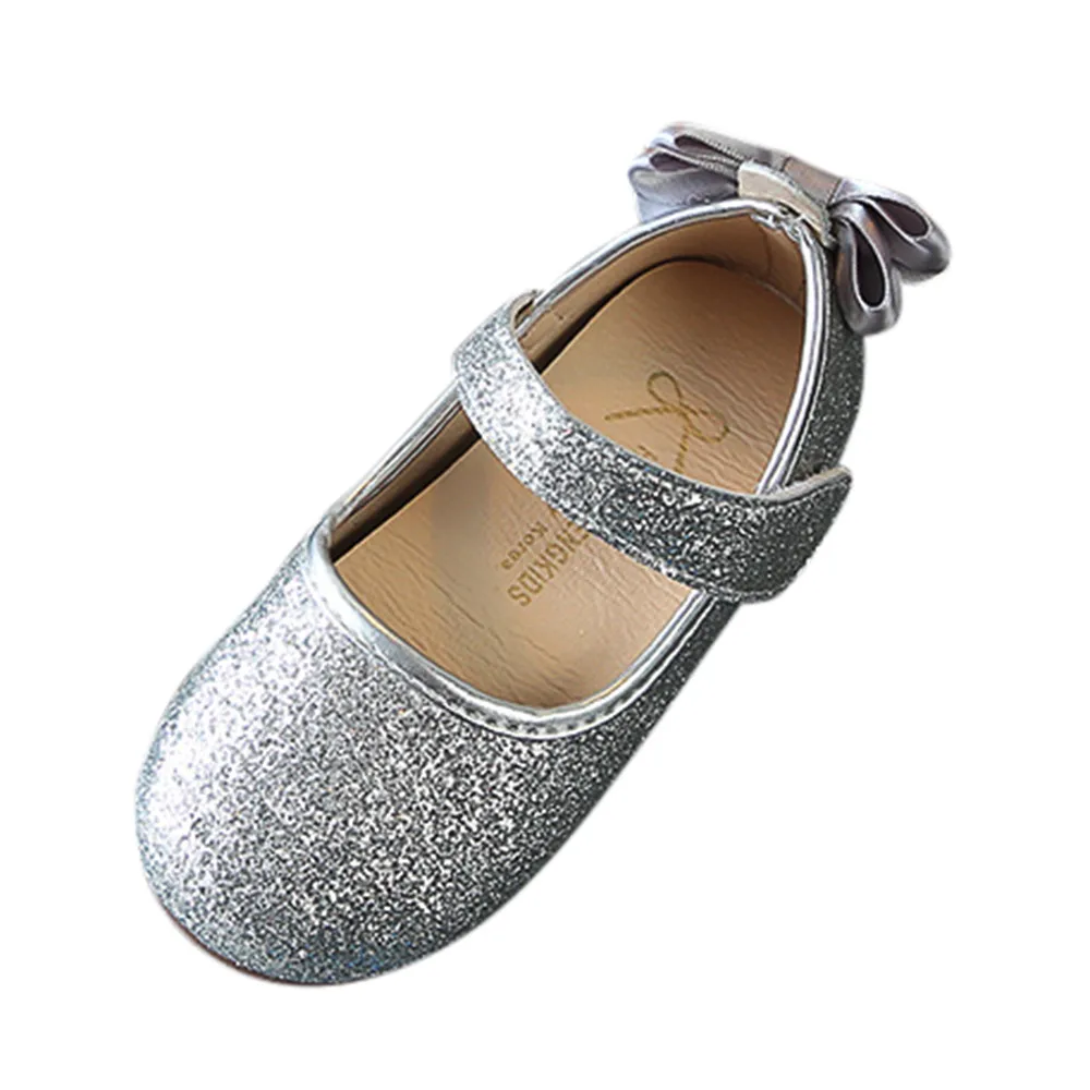 Обувь для девочек; сандалии с бантом для маленьких девочек; Сникеры с блестками; повседневная обувь для малышей; chaussure princesse fille4.66 - Цвет: Silver