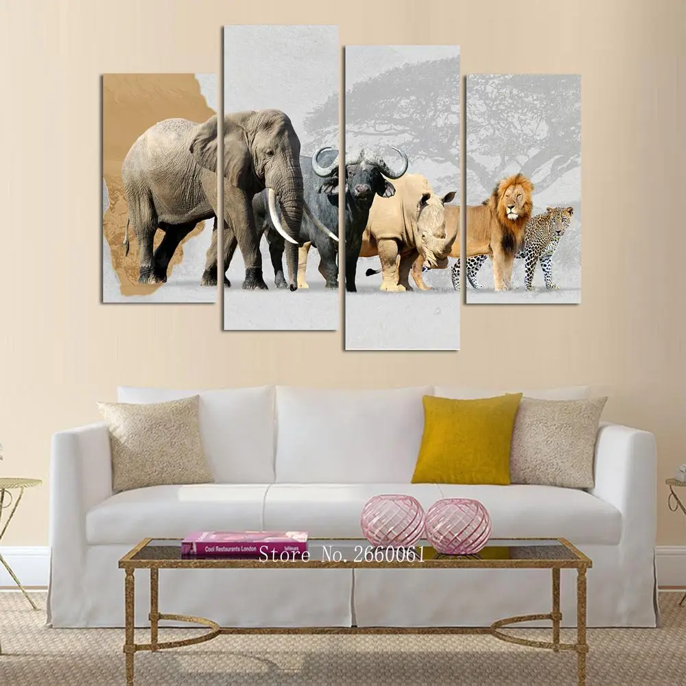 New 3 4 Piece Canvas Art Mammals of the African Savanna Animal PAINTING ...