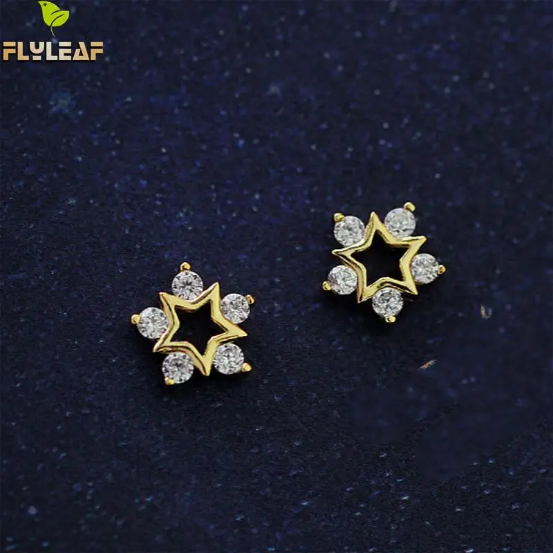

Flyleaf 2018 New Hollow Star Cubic Zirconia Stud Earrings For Women Genuine 925 Sterling Silver Earings Fashion Jewelry 2018