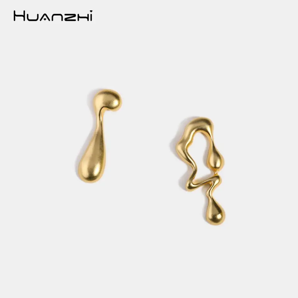HUANZHI преувеличенная асимметрия личность геометрические нерегулярные золотые цвета металлические шикарные серьги-гвоздики для женщин вечерние ювелирные изделия подарок