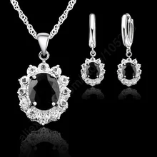 Gran venta juegos de joyas para mujer Regalos de joyería de fiesta 925 Serling plata negro CZ collar/colgantes/conjuntos de pendientes(China)