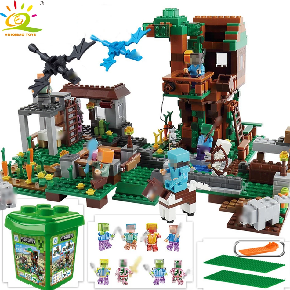 

HUIQIBAO Toys 900pcs Mine Mountain Village Building Blocks Figures For Children Compatible Minecrafted dragon Bricks