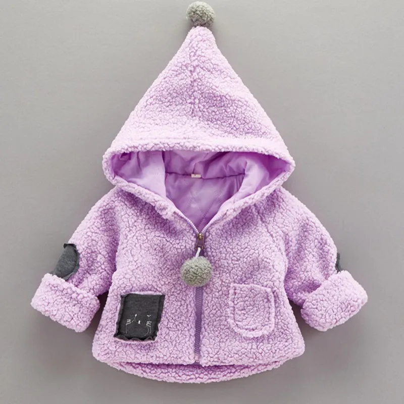 New Baby Girls Outerwear FLeece coats hooded Solid color Winter Autumn 6M 2 old size Clothes