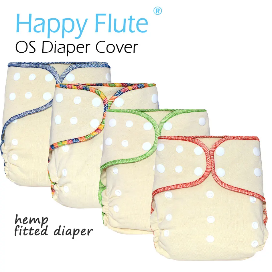 HappyFlute OS Hemp Fitted Cloth Diaper,AIO each diaper with a snap