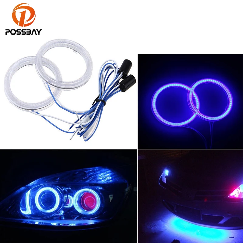 POSSBAY LED 60/80/100mm coche luces ángulo hembra tubo Flexible Amarillo/blanco/ azul Auto anillos de Halo Luces Coche