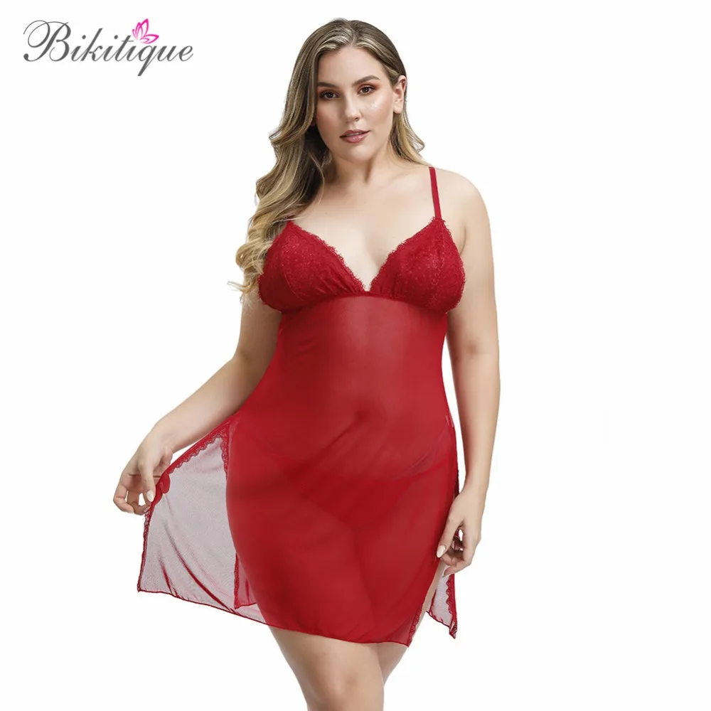 Bikitique Women Nightdress Temptation Side Split Nightgown Eyelash Mesh Lace Honeymoon Erotic Underwear Sleepwear Sexy Lingerie