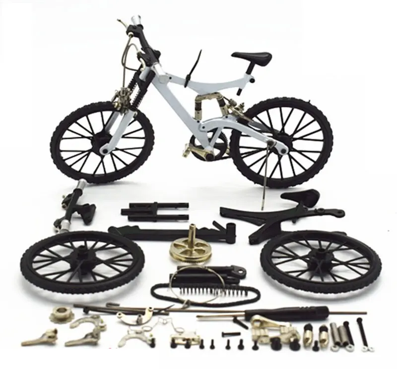 

1/6 Scale New Diecast Alloy Bicycle DIY Assembled Bicycle Straight Handle Shockproof Mountain Bike Exquisite Model Kids' Toy
