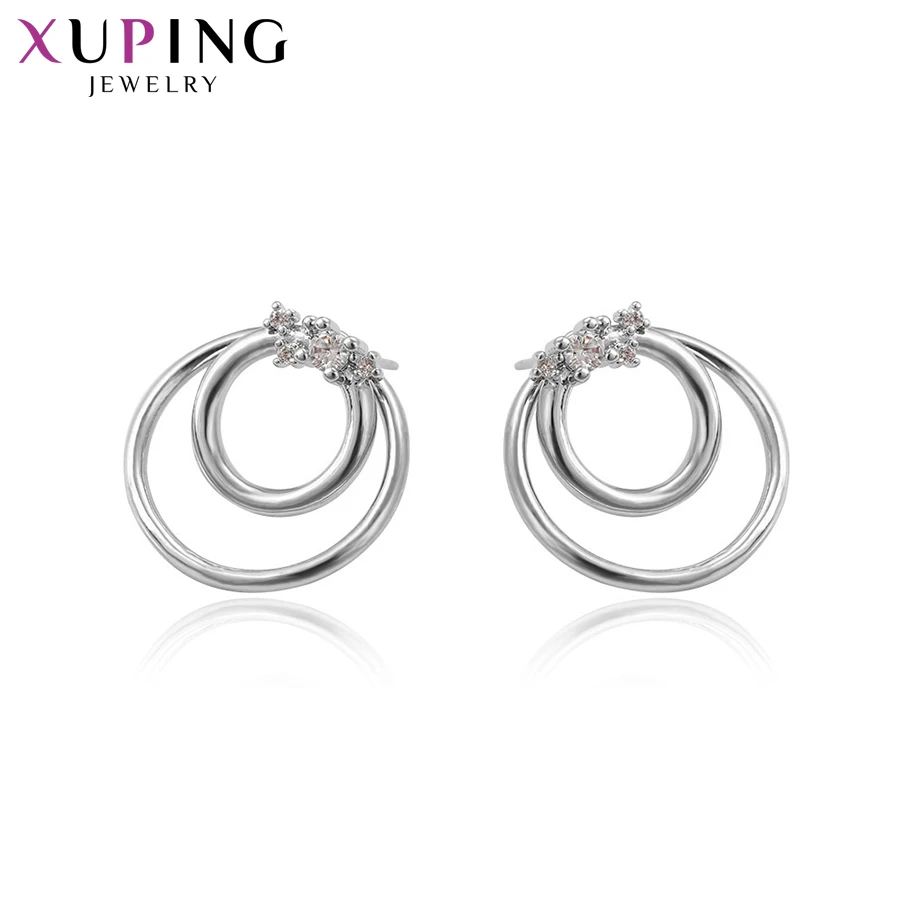 Xuping элегантные ювелирные изделия двойной Круглый с родиевым цветным покрытием серьги гвоздики для женщин специальный дизайн подарок S57.2-93369