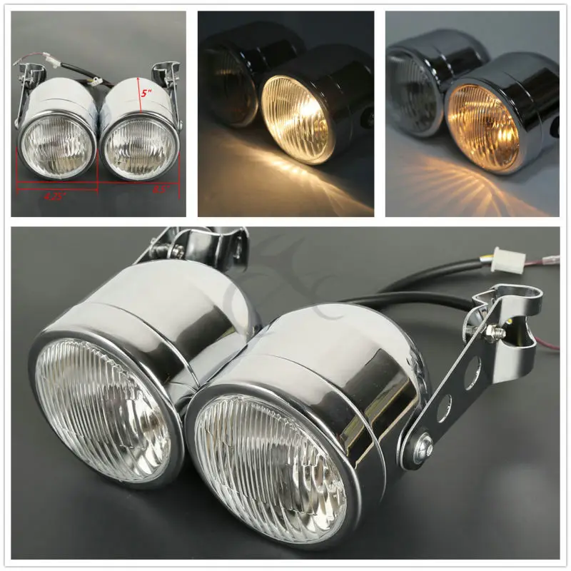 Dual Front Headlight W/ Bracket For Harley Dual Sport Dirt Bikes Street fighter Softail Fat Boy FLSTF Classic FLSTC boys-bike : image Dual Front Headlight W/ Bracket For Harley Dual Sport Dirt Bikes Street fighter Softail Fat Boy FLSTF Classic FLSTC boys-bike
