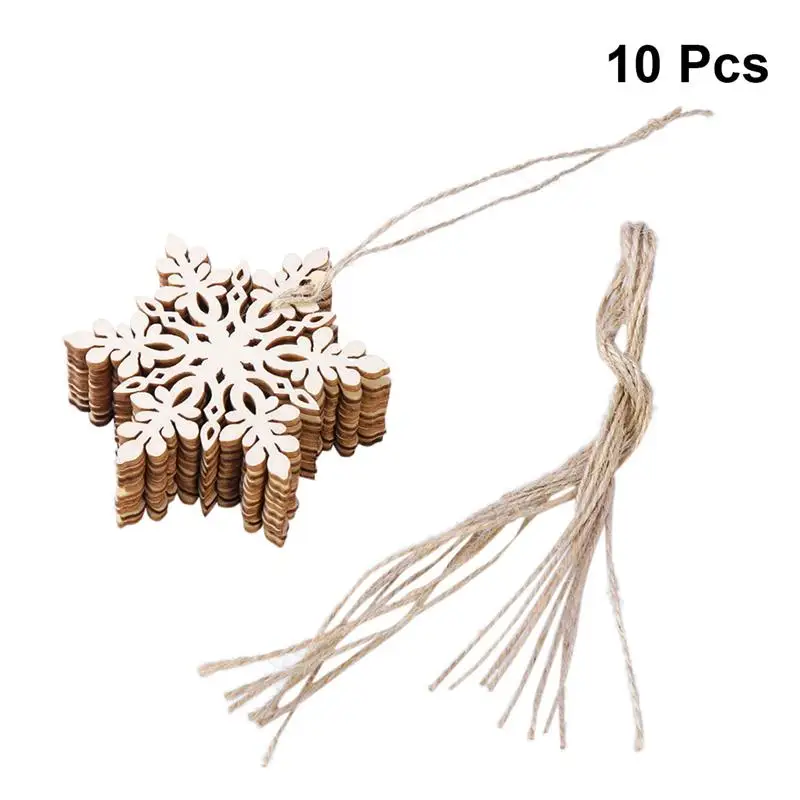 

10pcs Laser Cut Hexagonal Wooden Snowflake Hanging Ornament Decoration Pendants With String Wood DIY Crafts Accessories A3