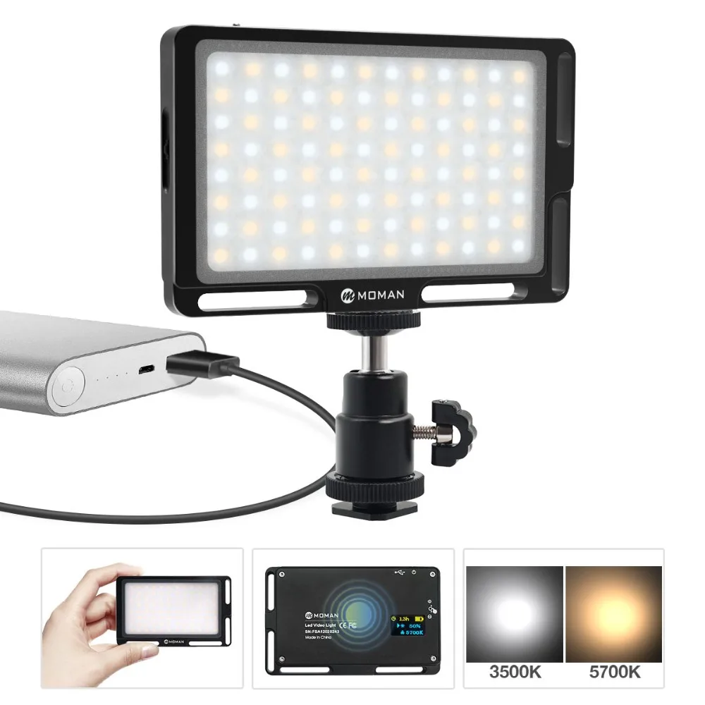  Moman Mini 4.5 Inch On-Camera LED Video Light with Magnetic Back Bi-Color 3000K-6500K CRI96+ Filmin