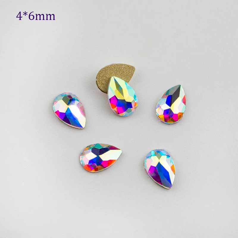 4x6mm drop 100 шт Кристалл AB Высокое качество модная стеклянная одежда с камнями 3D украшение плоские с оборота бусины для свадьбы индивидуальный дизайн бусины - Цвет: 4x6mm drop