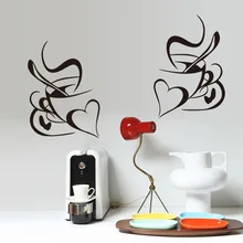 Retro amor doble taza de café de pared calcomanías de vinilo adhesivo de cocina de un restaurante de adhesivos removibles para pared DIY decoración de pared arte mural