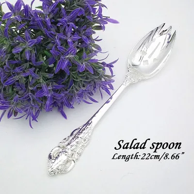 Посеребрение набор посуды Резьба нож с ручкой для стейка Роскошная вилка из нержавеющей стали столовые приборы кофе суповая ложка, столовые приборы 1 комплект - Цвет: salad spoon