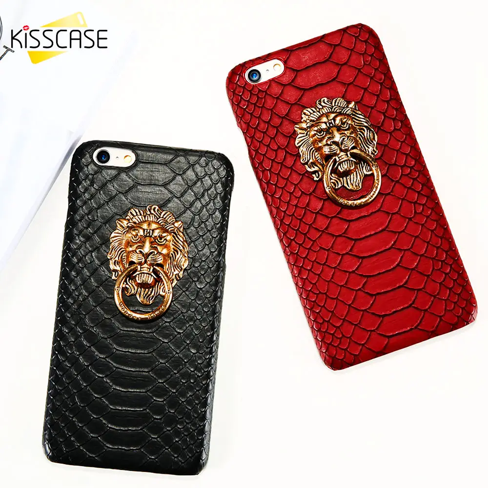 KISSCASE Holder Case For Apple iPhone 6 6s 7 8 Plus Phone Cover X XS 5 5s SE Cases 3D Lion Finger Ring Stand |