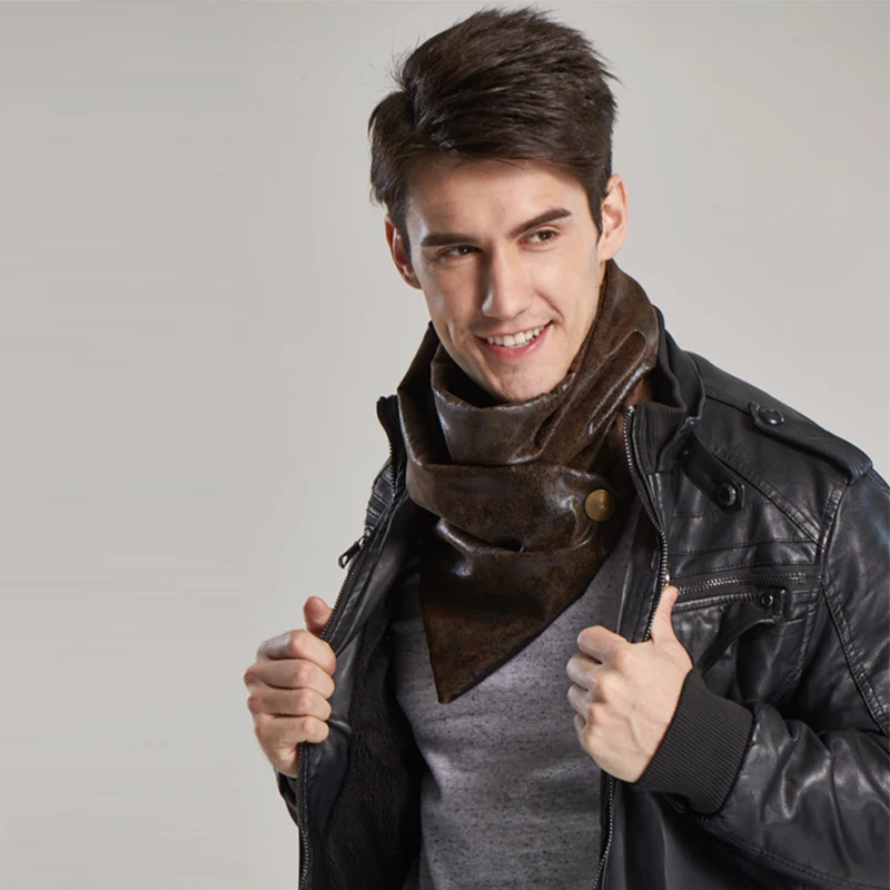 

Couverture foulard luxury neck warmer with snaps men scarf fashion Simple Vegan Leather Scarf gift idea Unisex