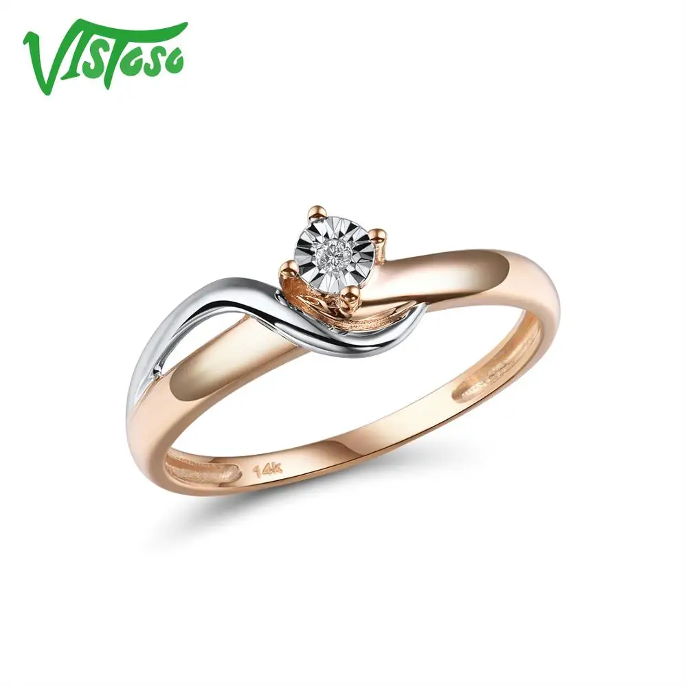 VISTOSO Pure 14K 585 двухцветное Золотое Сверкающее иллюзионное кольцо с бриллиантами для женщин, юбилейное модное ювелирное изделие