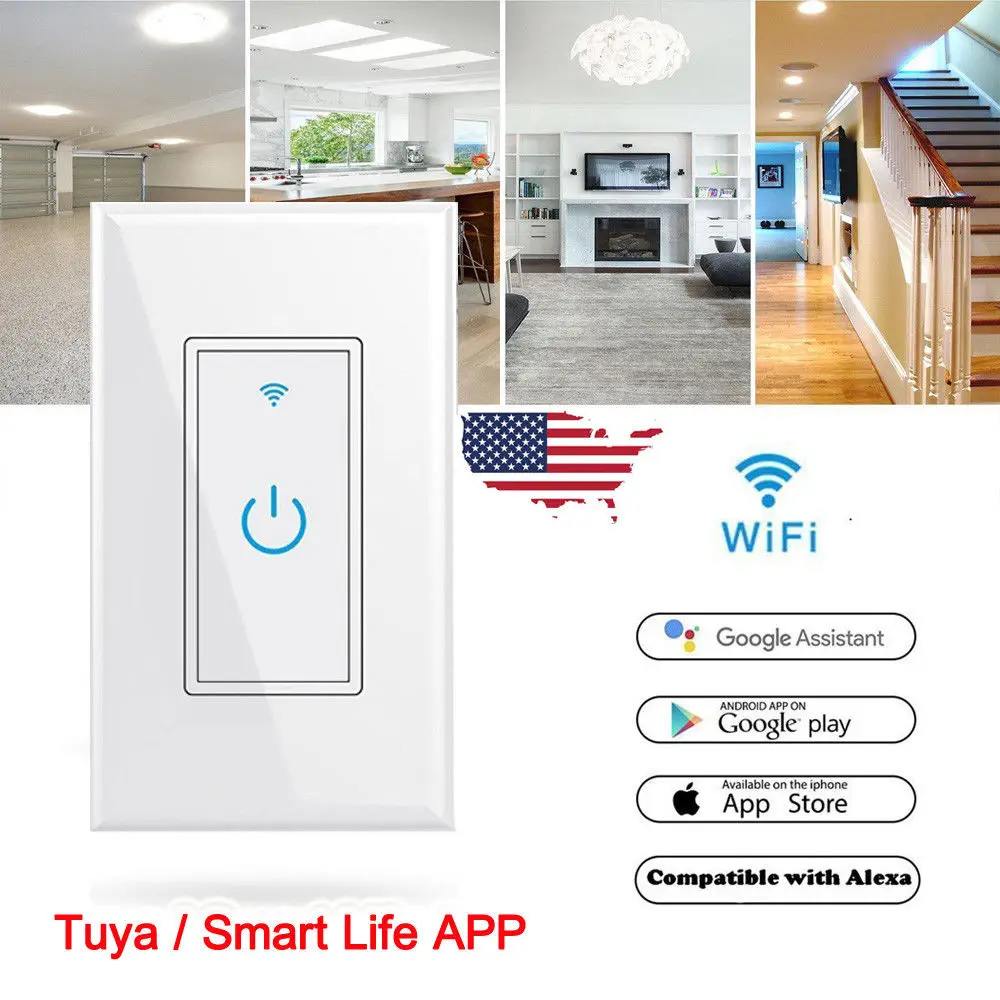 Высокое качество модель США умный wifi настенный выключатель света работает с Alexa Google Home IFTTT Tuya/Smartlife App