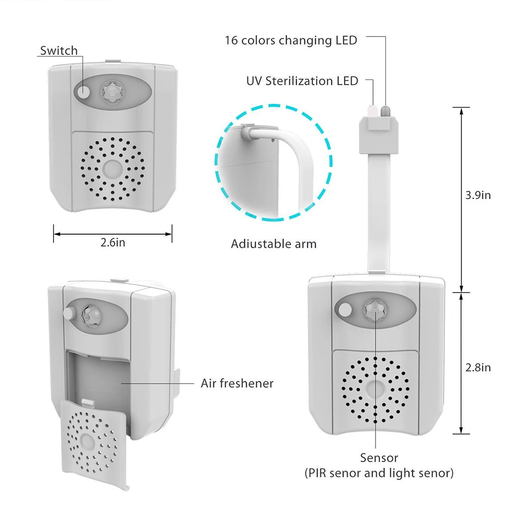 Уф стерилизация Туалет свет 16 Изменение движения сенсор активированный RGB PIR светодио дный светодиодный ночник сиденье батарея работает для унитаза