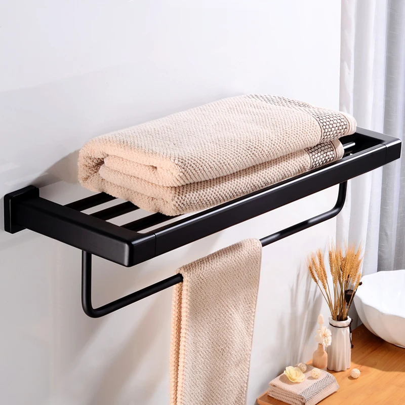 Bathroom Towel Rack Holder Wall Mounted Black Towel Bar Single Aluminum Towel Rail Hanger Rack Bathroom Shelf Shower Organizer Bathroom Towel Rack Holder Wall Mounted Black Towel Bar Single Aluminum Towel Rail Hanger Rack Bathroom Shelf Shower Organizer