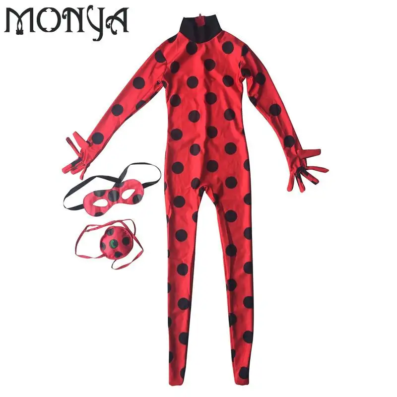 Girls Miraculous Ladybug Child Zip Miraculous Ladybug Cosplay Costume Halloween Girls Lady Bug Spandex Full Lycra