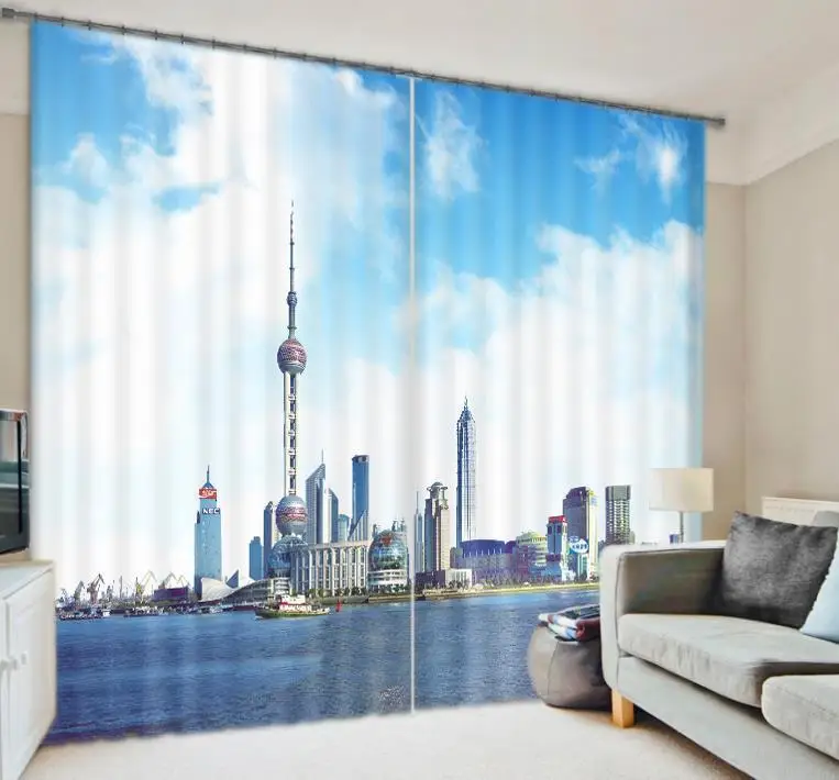 Декоративные занавески Shanghai Bund для домашнего текстиля Роскошные 3D от солнца