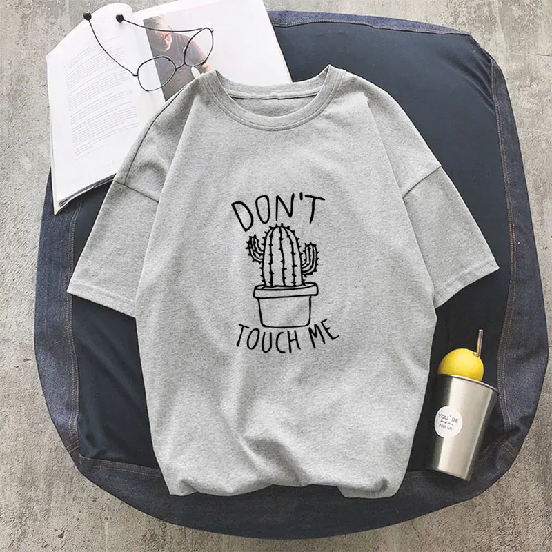 

DON'T TOUGH ME Cactus T shirt Women Casual New Summer Tshirts Cotton Womens tops Vintage Black White T-shirt Women plus size