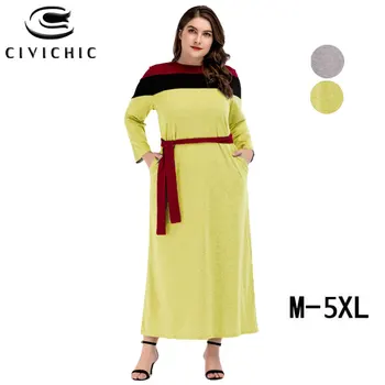 

CIVI CHIC Autumn Maxi Dress Plus Size Long Jurk Fashion Striped Vestidos Belted Spring Long Sleeves Robe Femme Sash Gown DRS155