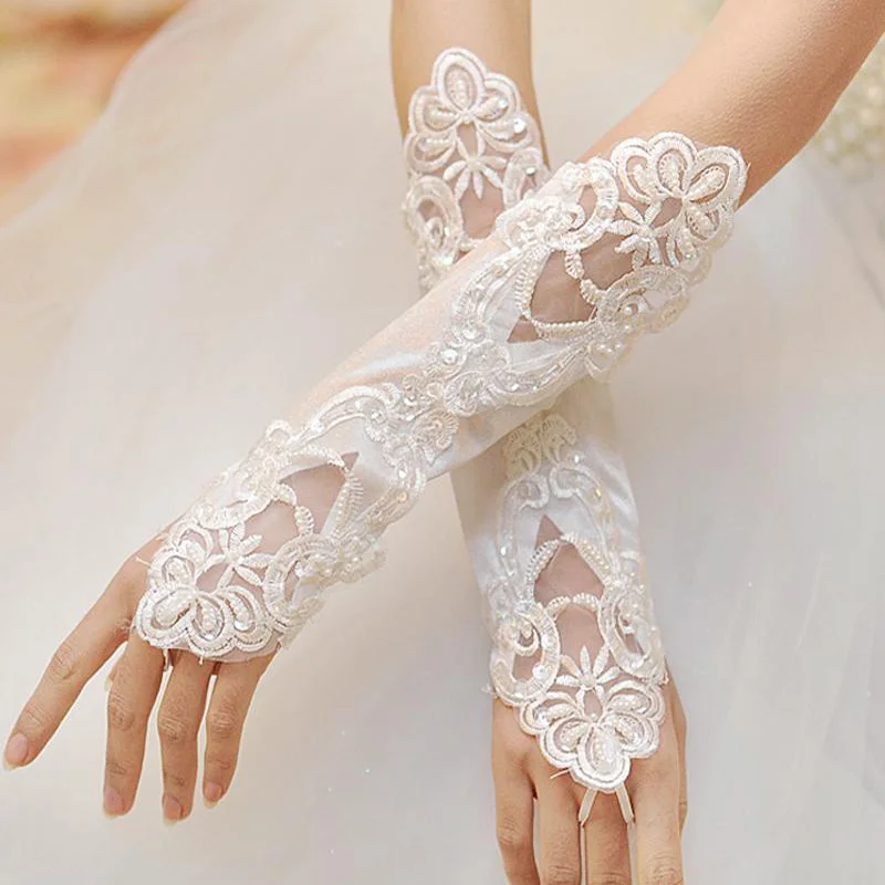 2018 New Luxury White Long Wedding Gloves Luva De Noiva Fingerless
