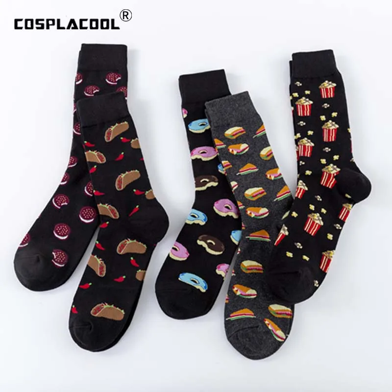 

Cool Men Happy Delicious Food Hamburger Crew Socks Creative Chili Cookies Pattern Funny Socks Harajuku Skateboard Wedding Sokken