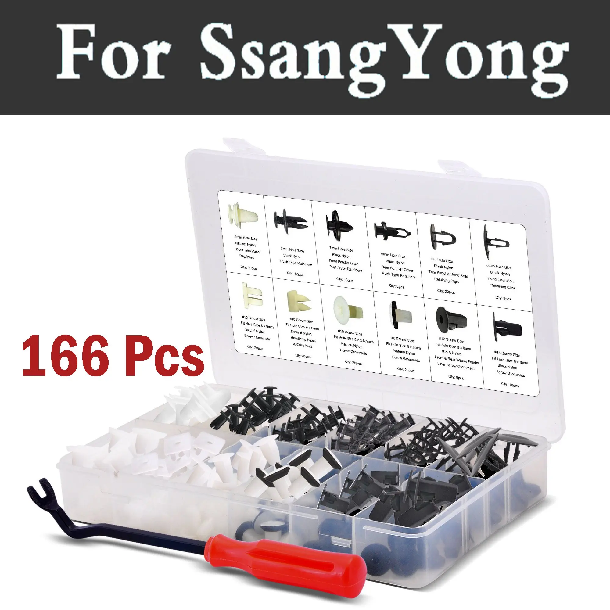 166x Car Push Pins Clips Kit Fits With Plastic Storage Case Rivets For