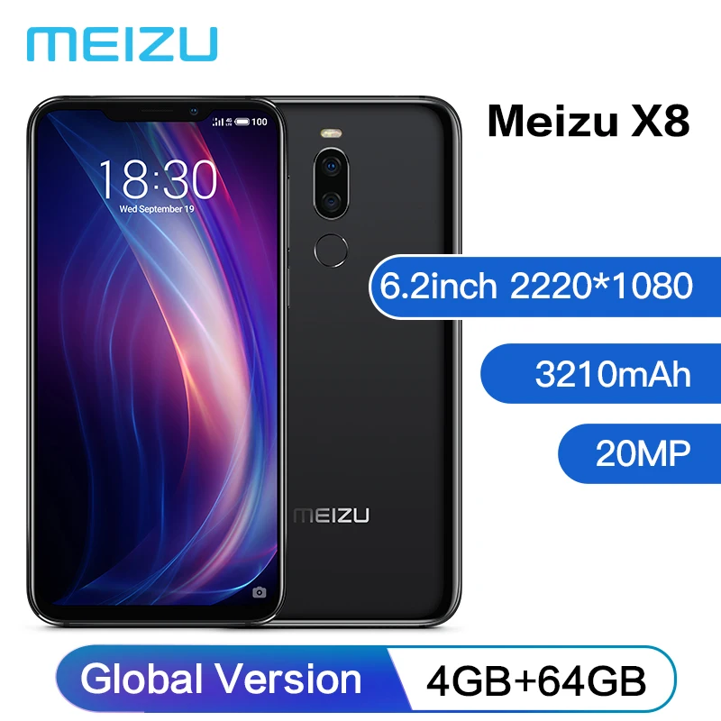 Глобальная версия Meizu Mейзу X8 6 2 дюймов 2220*1080 FHD + дисплей 4Гб 64Гб Смартфон 3210мАч 20MP