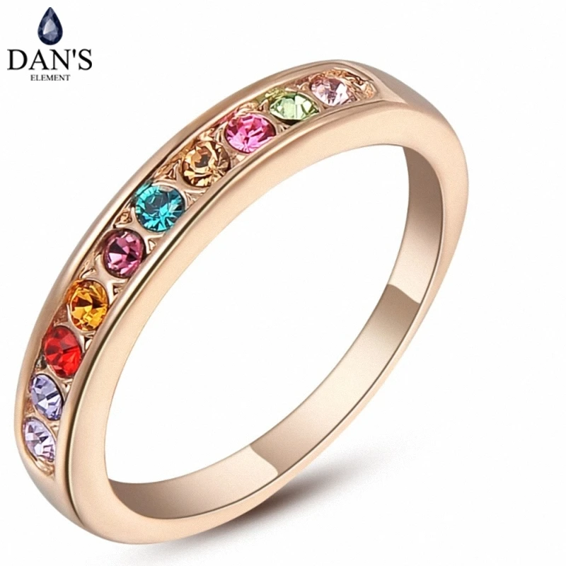 

Dan's Element Colorful Austrian Crystals Round Rings for Women healthful Anti Allergies Fi-RG91645Multi