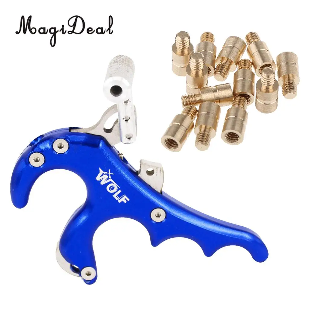 MagiDeal 4 Finger Grip Compound Bow Archery Release Aid with 12 Pieces 25 Grains Arrow Weights Insert 
