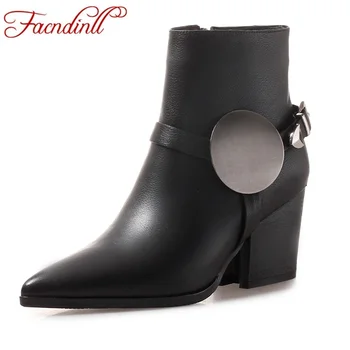 

FACNDINLL shoes new 2018 genuine leather women ankle boots autumn winter warm anow boots high heels zipper woman dress shoes