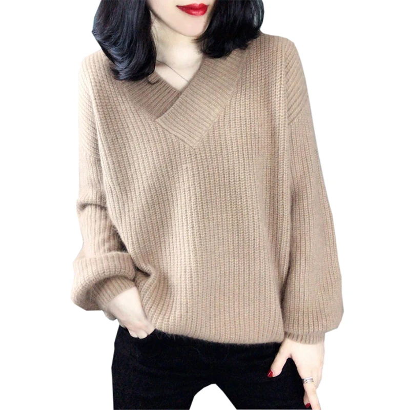 

Spring Autumn Wool Sweaters Women Cashmere Shirts Fashion V-neck Long Sleeve Knitted Jumpers Female Casual Short Wool TopsFP1636