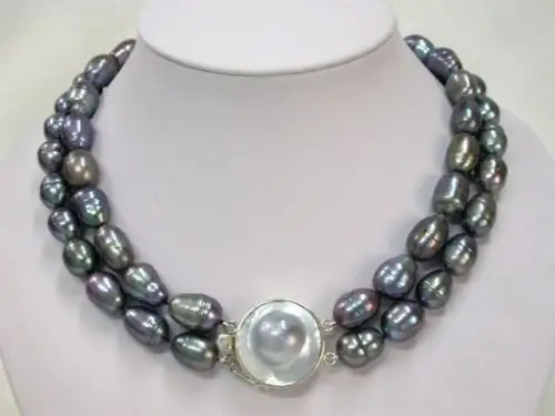 

Rare Mabe Clasp 9-10mm Rice Pearl Necklace Noble style Natural Fine jewe new368 (C0309)