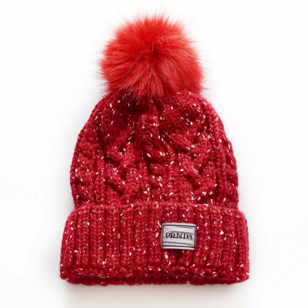 

Soft thick warm double twist knit hat women's winter real raccoon fur pompon Ladies Peas#wo85