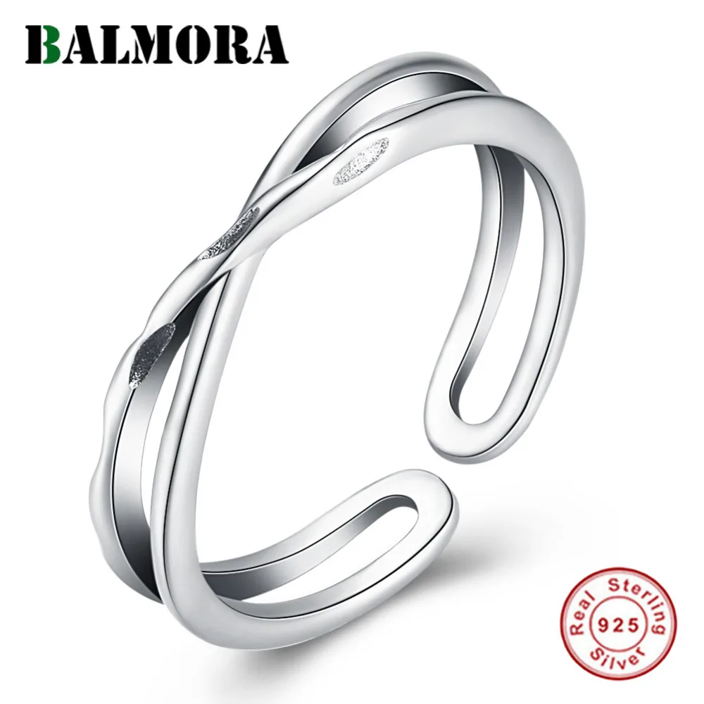 

BALMORA 100% Real 925 Sterling Silver Crossed Open Rings for Women Lady Party Gift All-match Fashion Jewelry Anillos PETR006