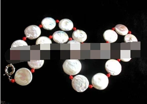 

free shipping freshwater pearl coin 17mm &coral necklace