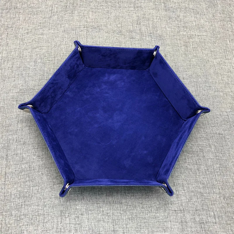Enipate, 1 шт., шестиугольник из искусственной кожи, складные подносы для игральных костей, Бархатный поднос для игральных костей, настольные игры, складной декоративный поднос для хранения - Цвет: Dark blue